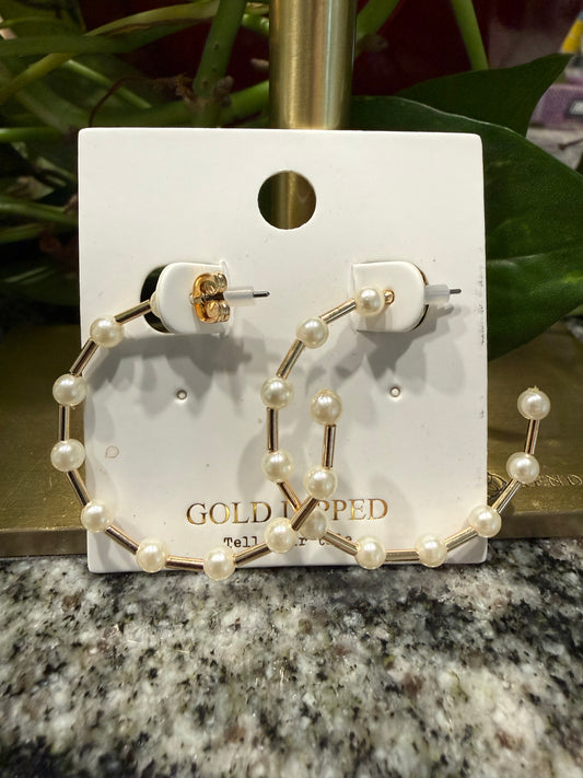Gold Hoop with Pearl Beaded Ball Earrings