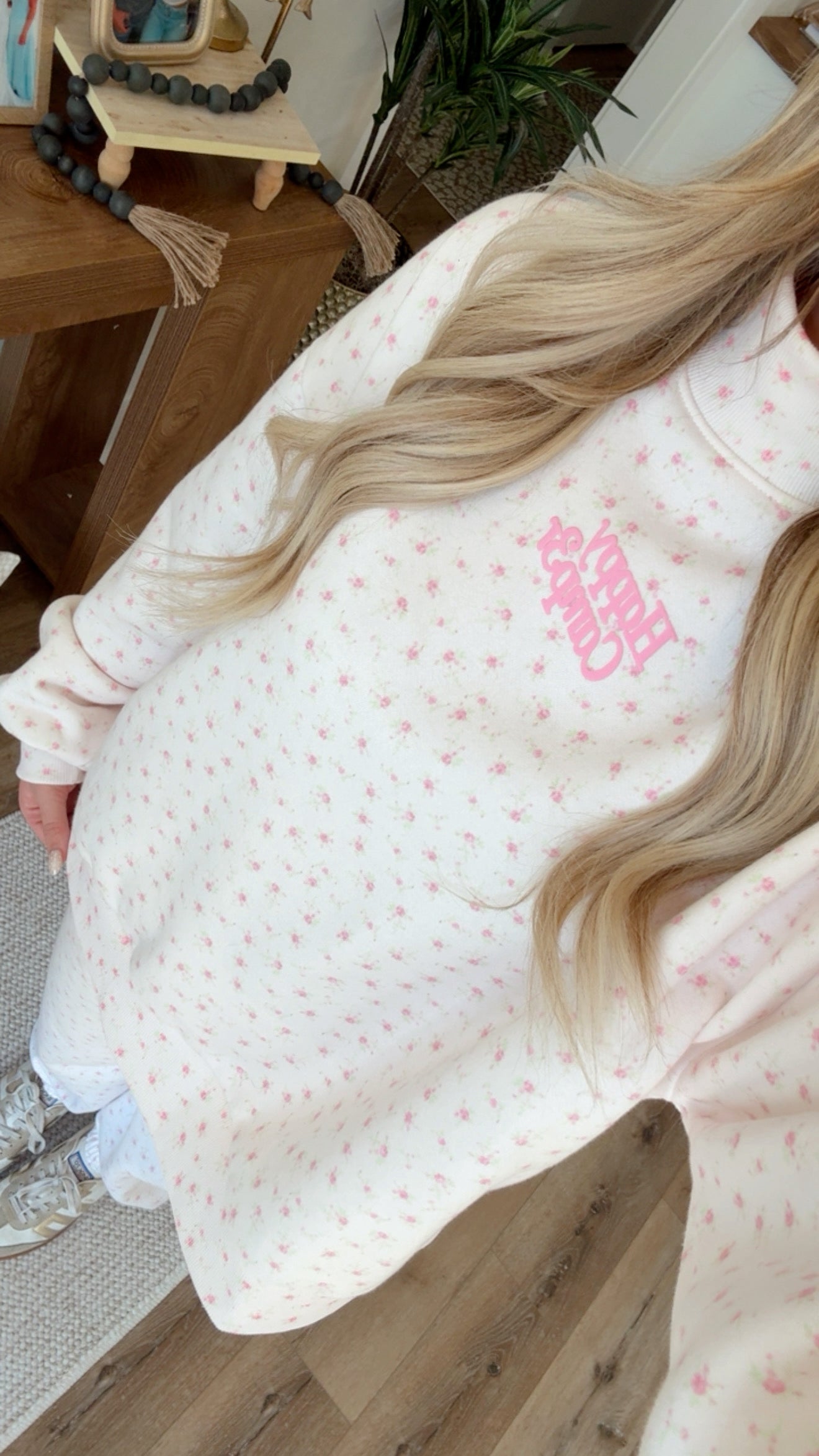 Pink Floral Happy Camp3r Mockneck