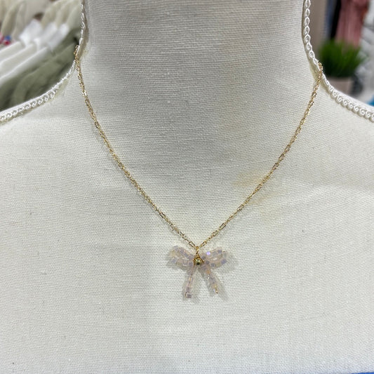 Pink Crystal Bow Necklace