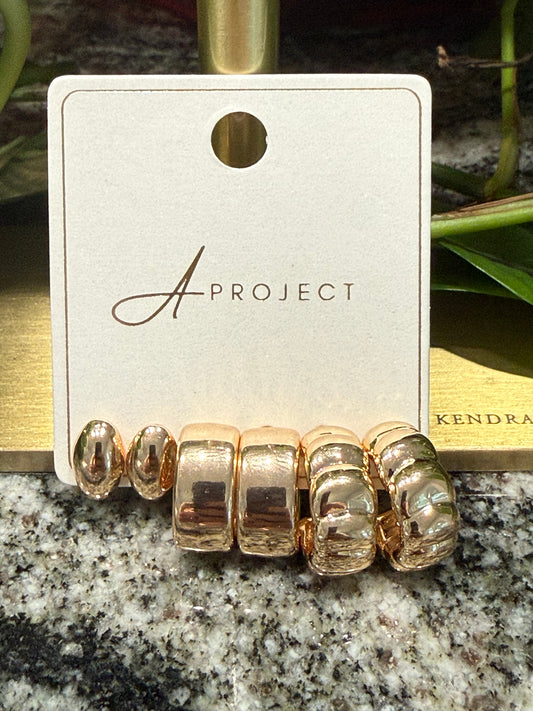 Set of 3 Gold Chunky Hoop Earrings