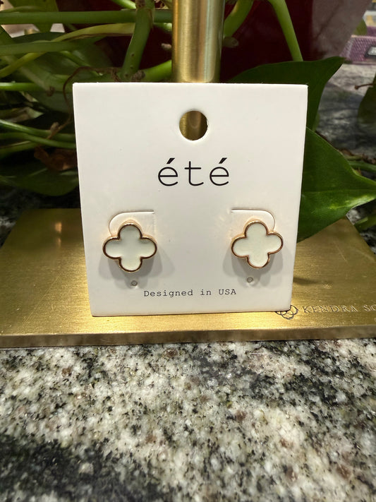 White Enamel Clover Stud Earrings