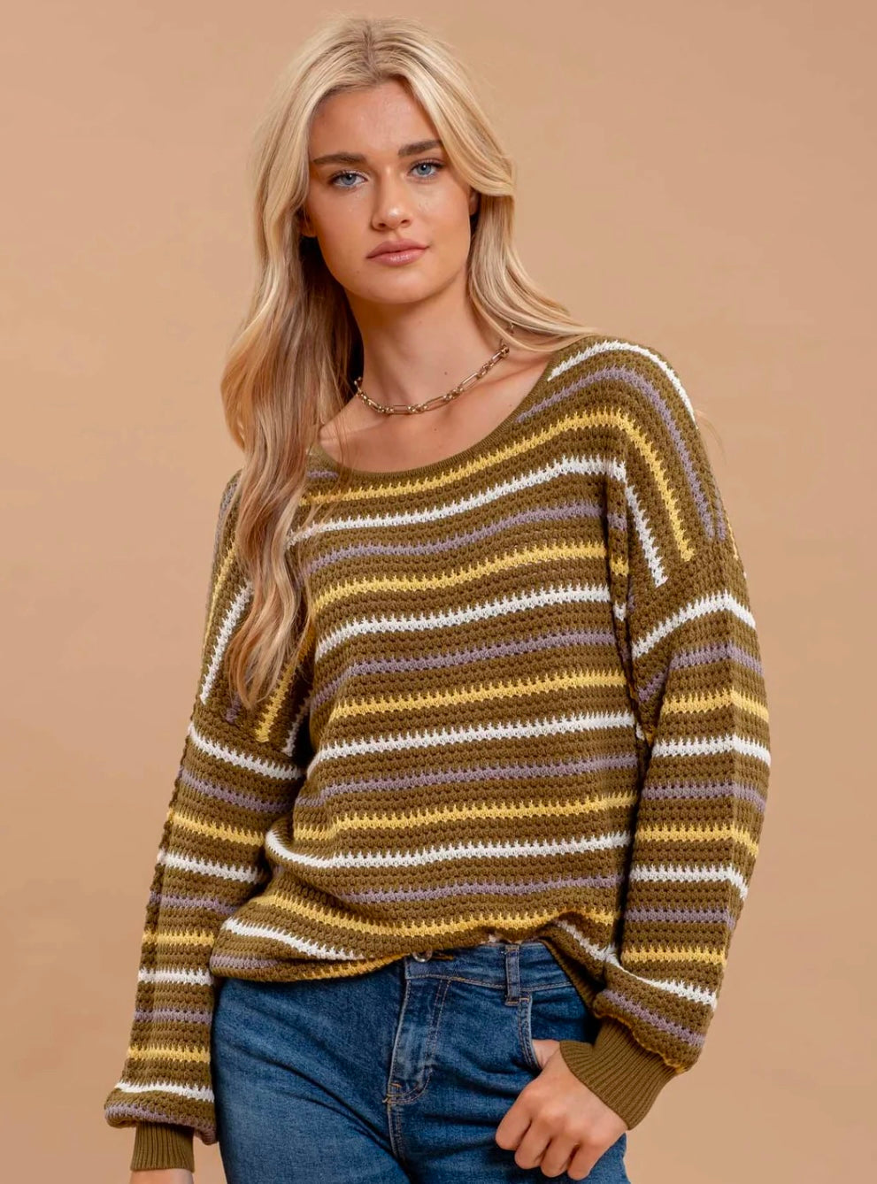 Multicolor Stripe Crochet Knit Sweater