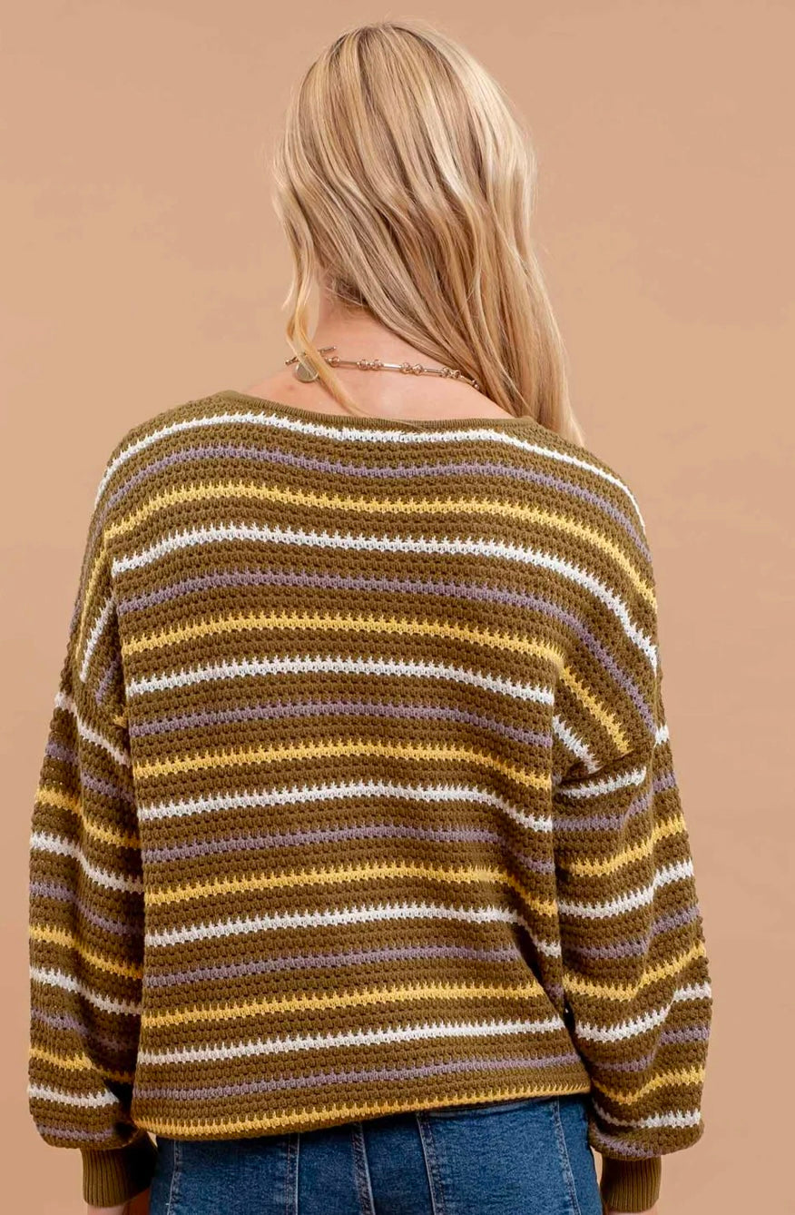 Multicolor Stripe Crochet Knit Sweater