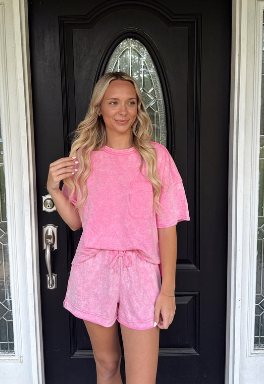 Pink Mineral Wash Short Set