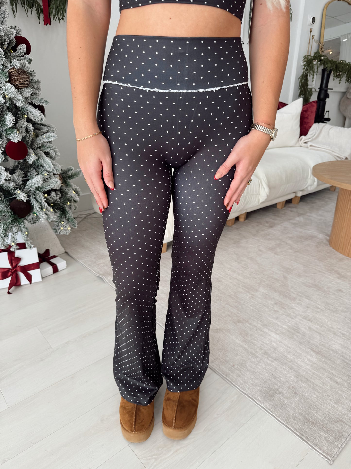 Black Polka Dot Active Flare Leggings