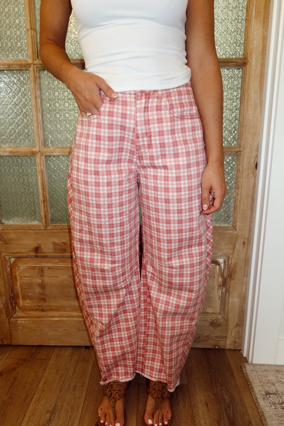 Plaid Darling Barrel Pants