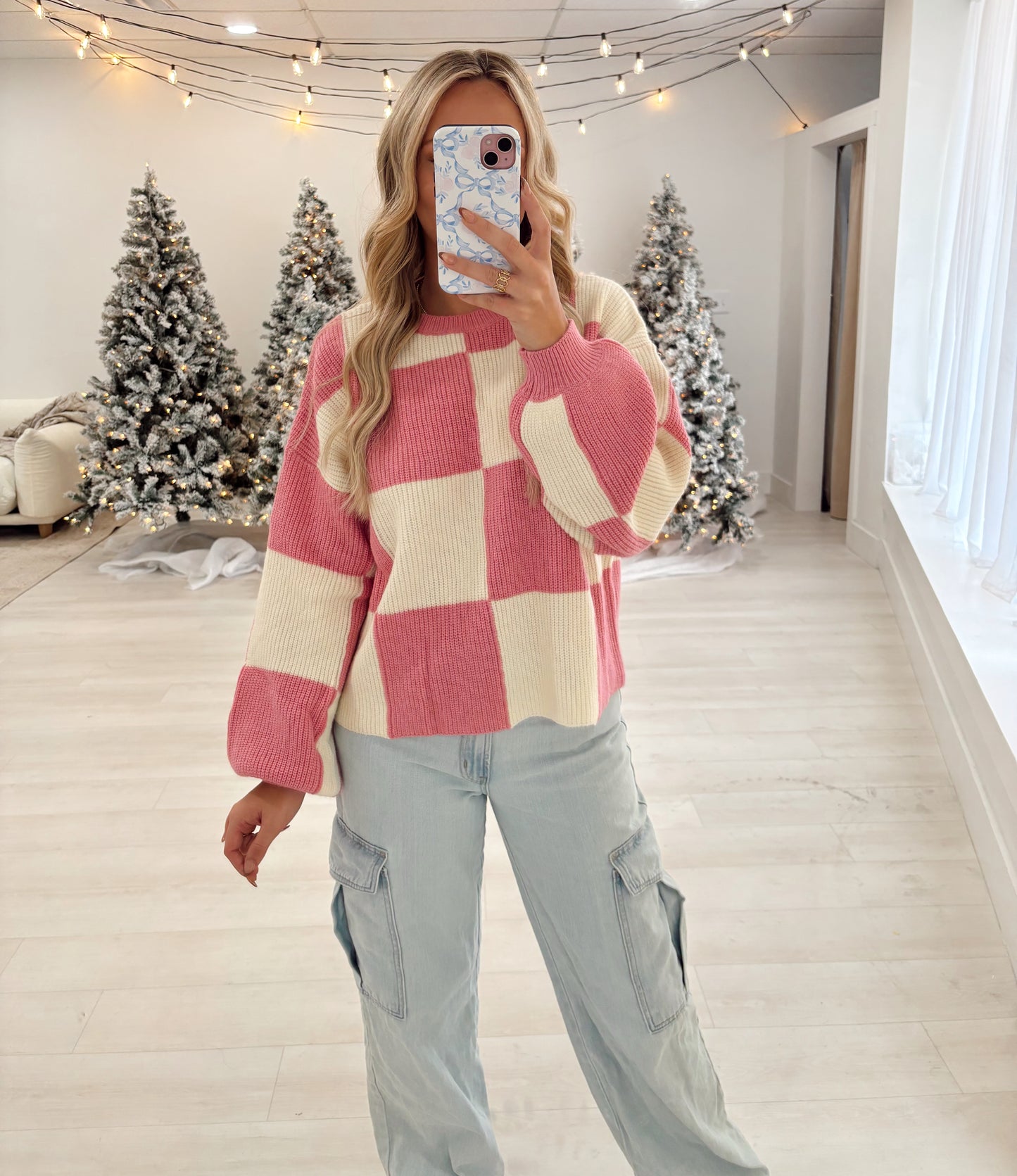 Pink Checkered Sweater