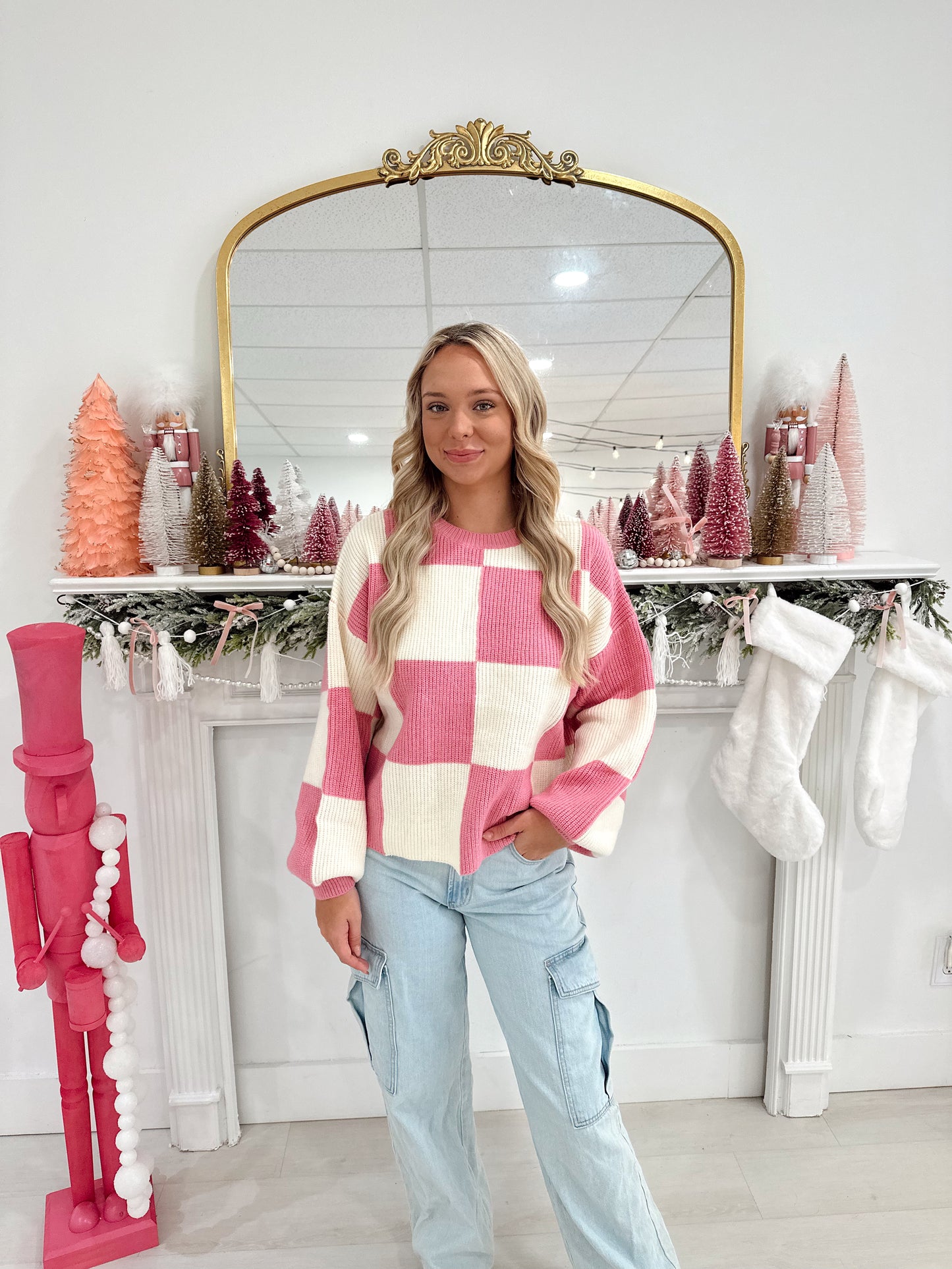 Pink Checkered Sweater