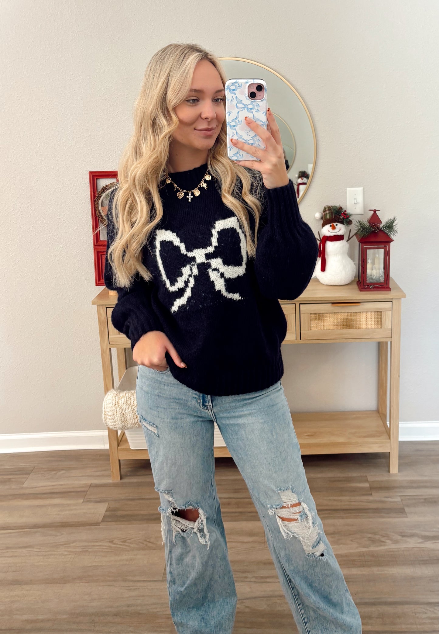 Navy Bow Sweater