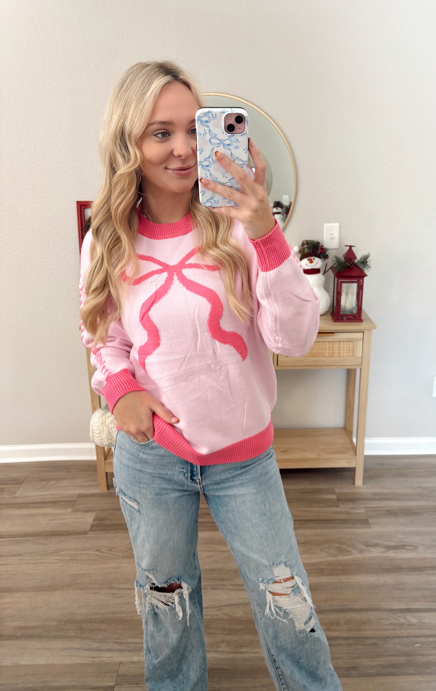 Pink Bow Stitched Sweater