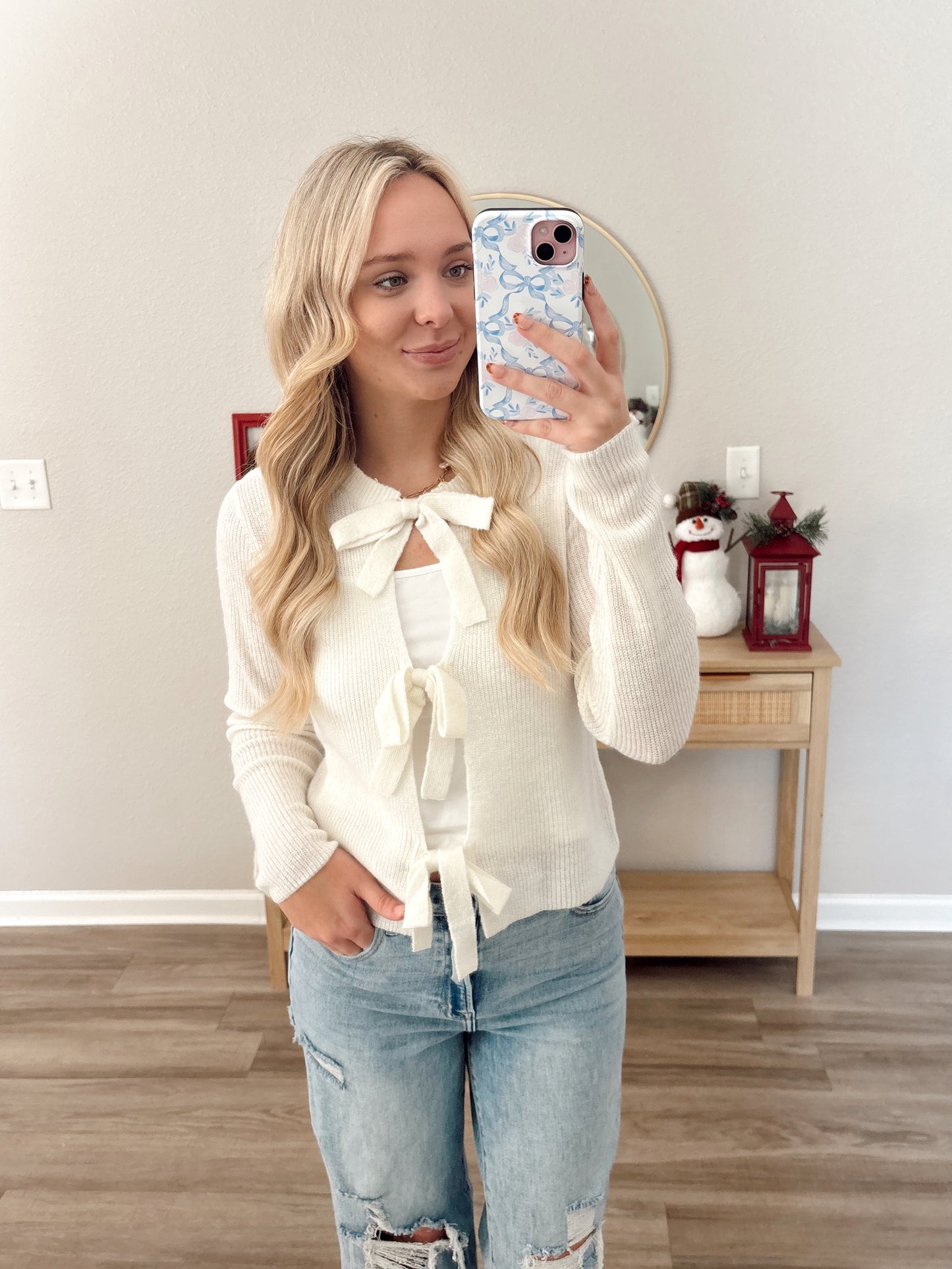 Cream Bow Knit Cardigan