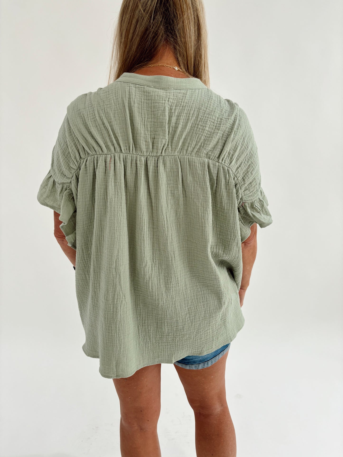 Light Sage Button Up Top