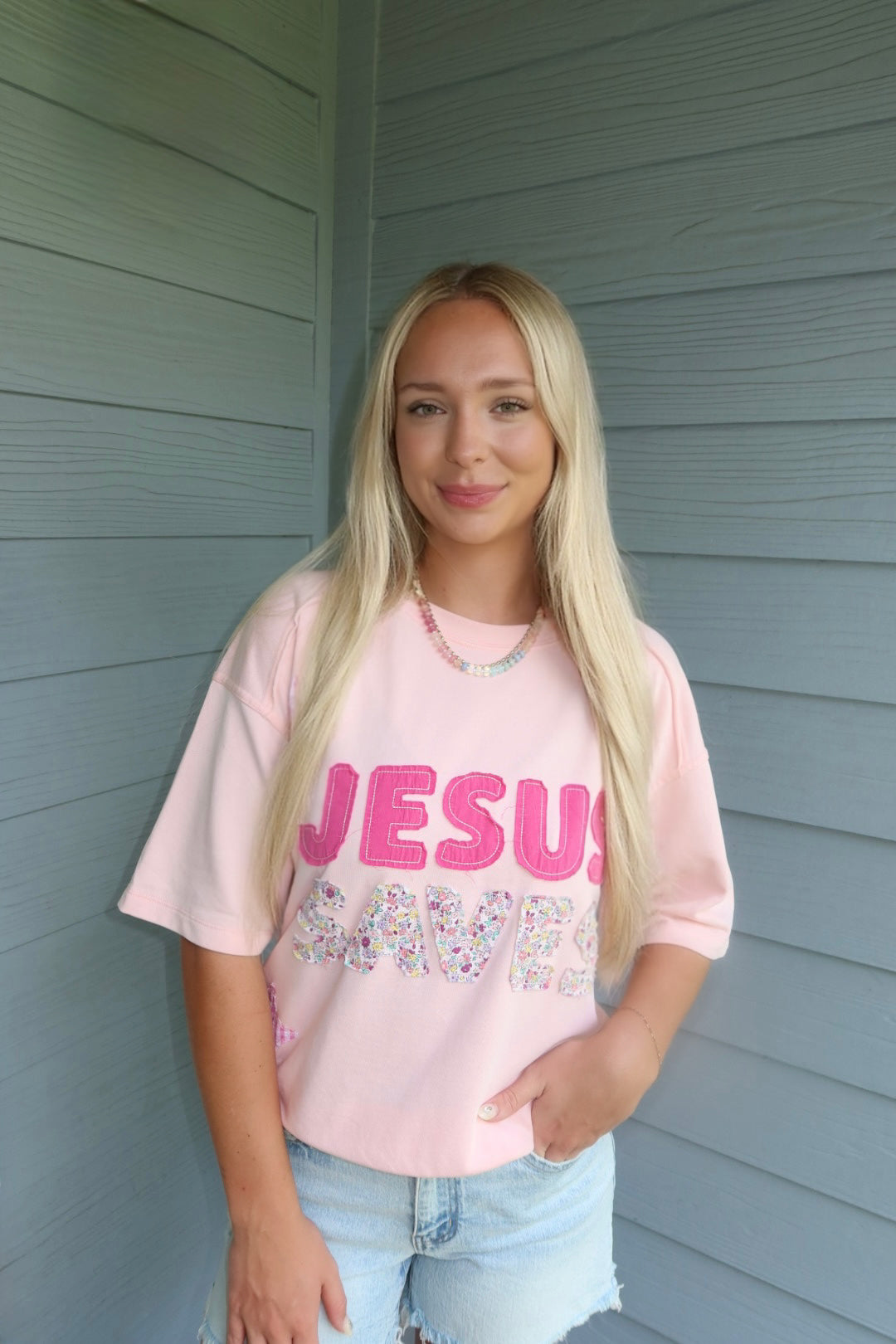 Jesus Saves Oversized Tee - Pink