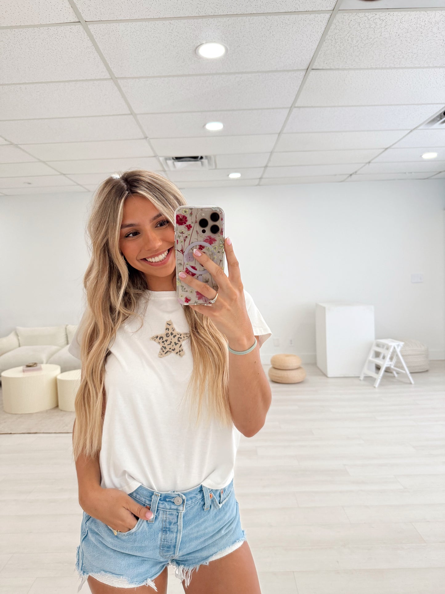 Cheetah Star Baby Tee - White