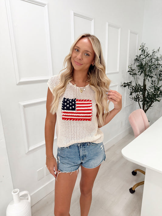 Ivory American Flag Knit Top