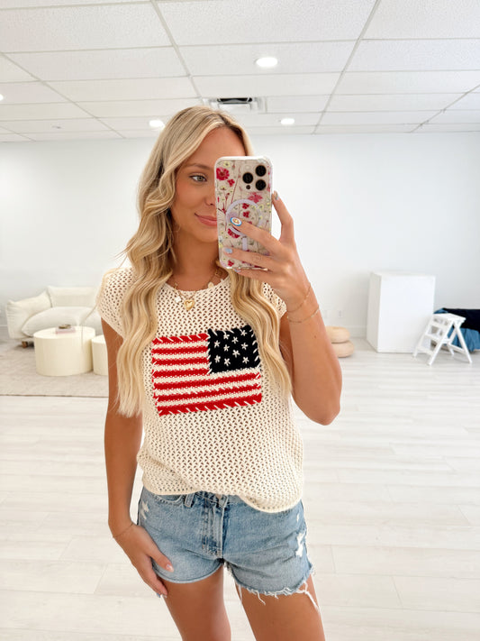 PLUS Ivory American Flag Knit Top