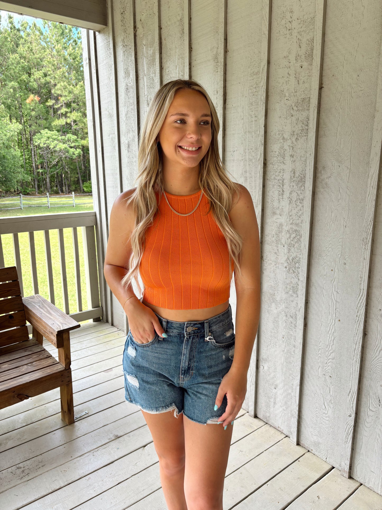 Orange Rib Knit Tank Top