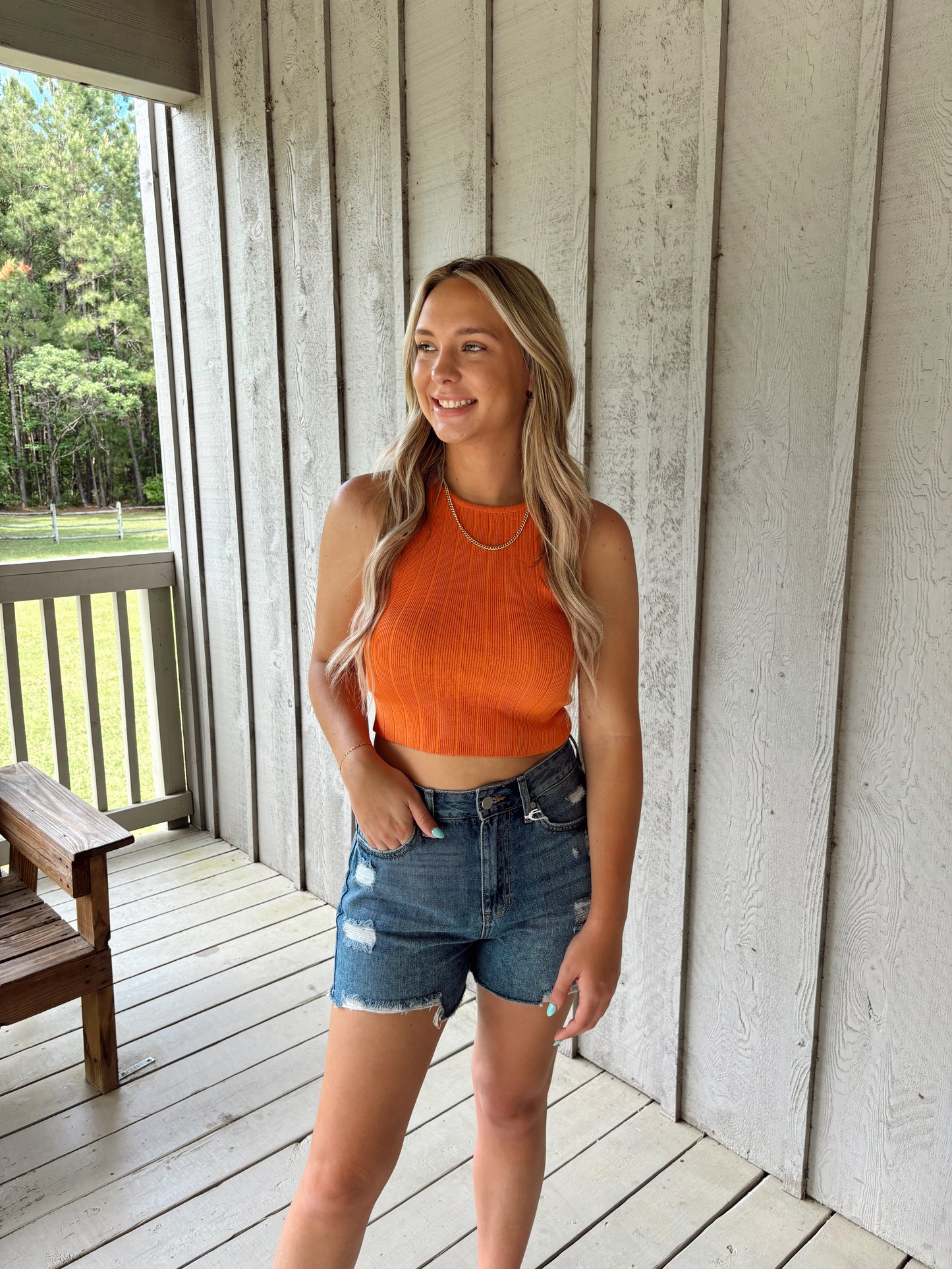 Orange Rib Knit Tank Top