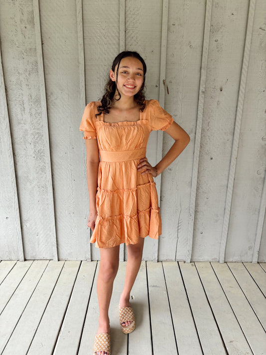 Apricot Ruffle Mini Dress