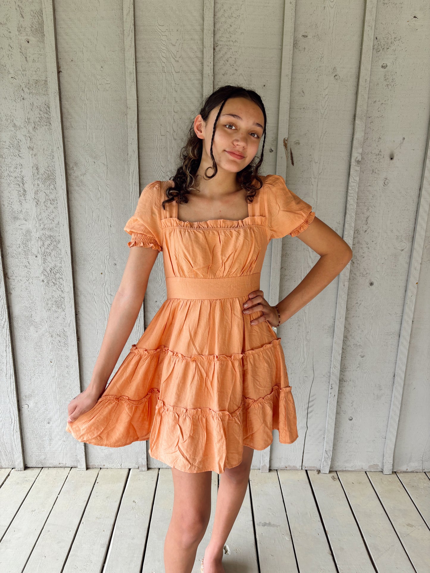 Apricot Ruffle Mini Dress