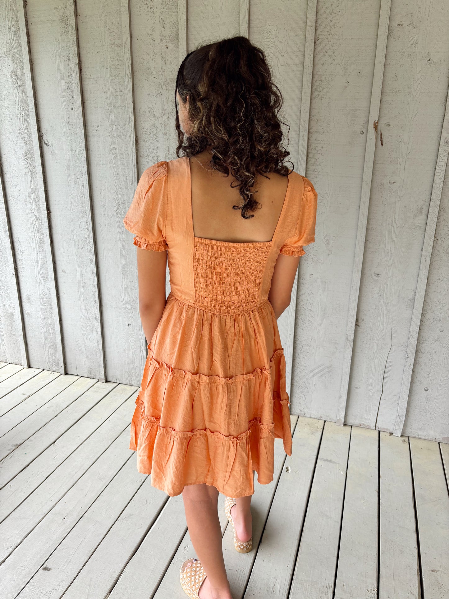 Apricot Ruffle Mini Dress