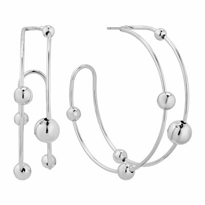 Silver Wired Beaded Hoop Earrings