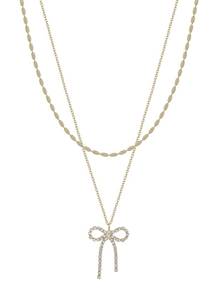 Gold Chain with Rhinestone Bow Necklace