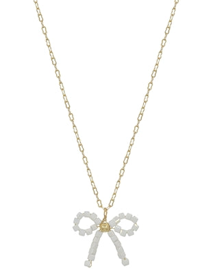White Crystal Bow Necklace