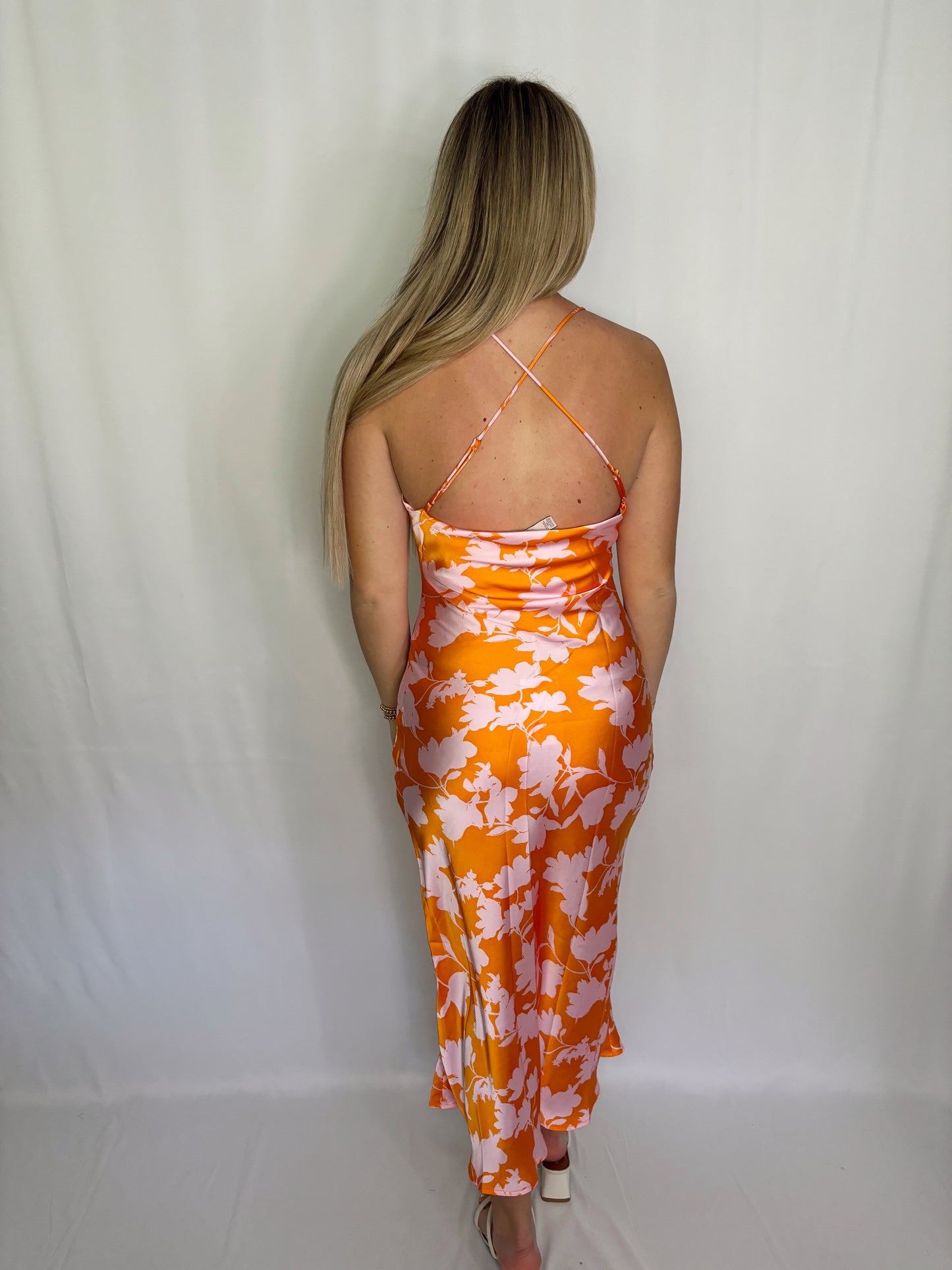 Orange/Pink Cowl Neck Maxi Dress