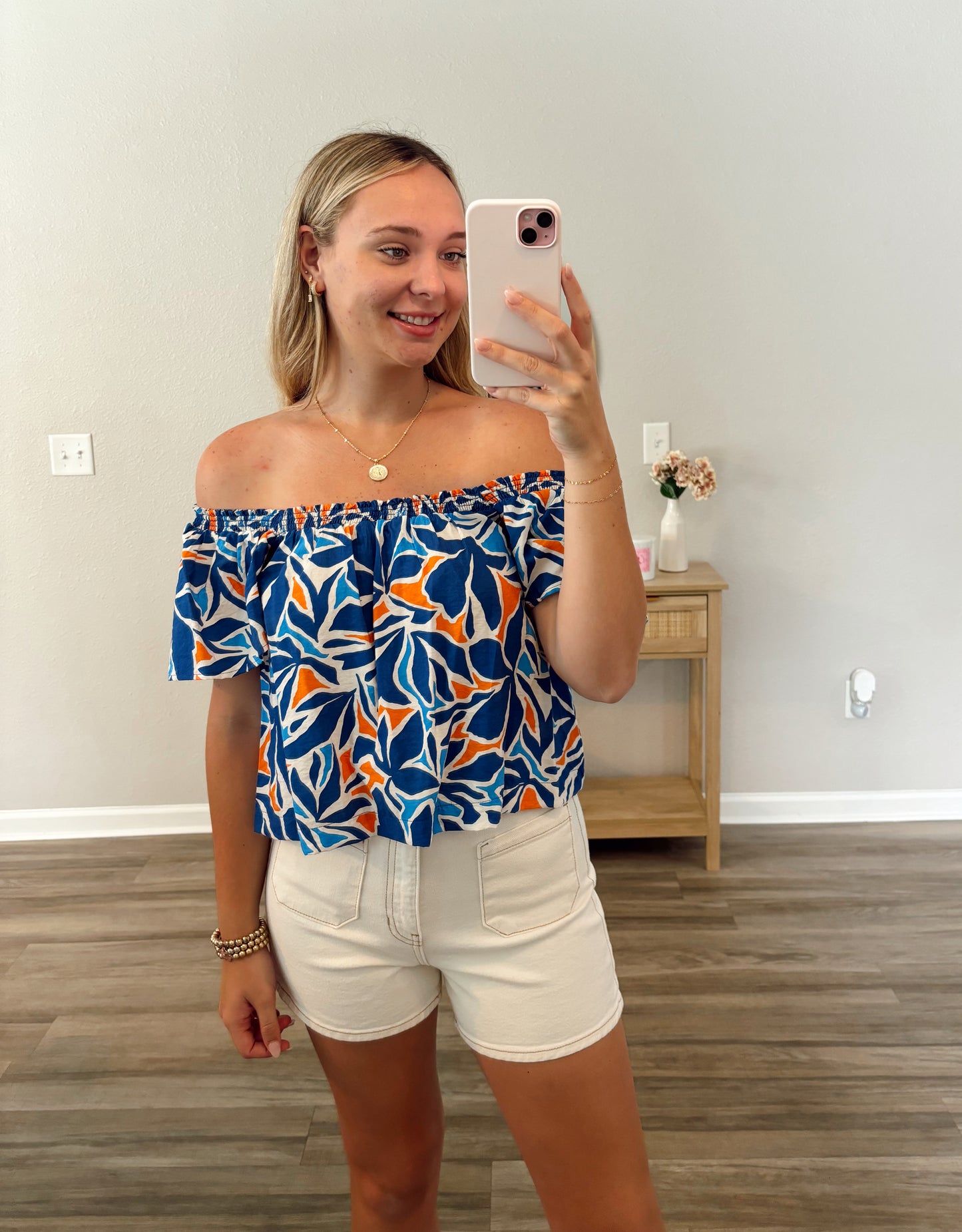 Tropical Print Square Neck Top