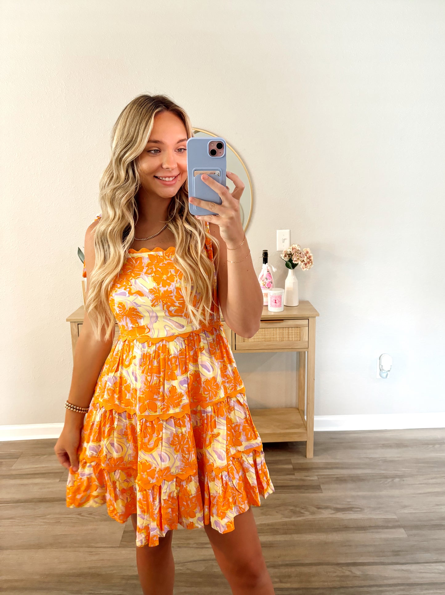 Orange Scalloped Mini Dress