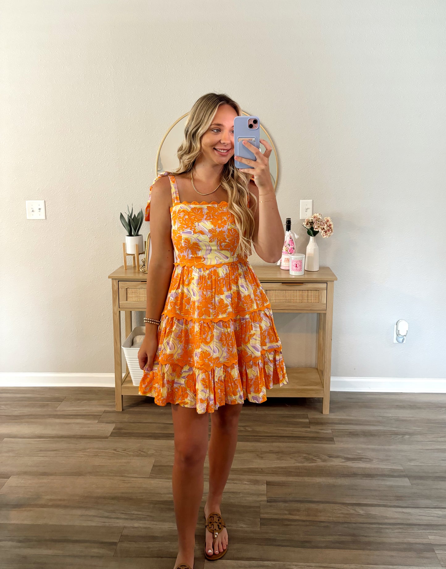 Orange Scalloped Mini Dress