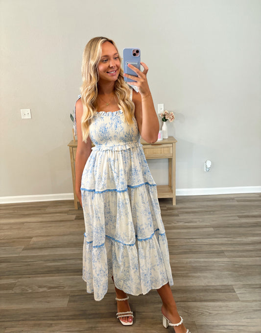 Blue Garden Midi Dress