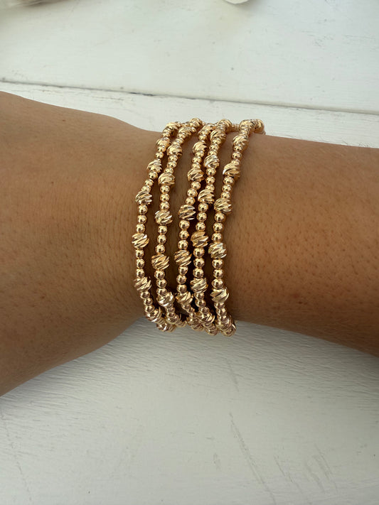3mm Beaded Set of 5 Gold Stretch Bracelets