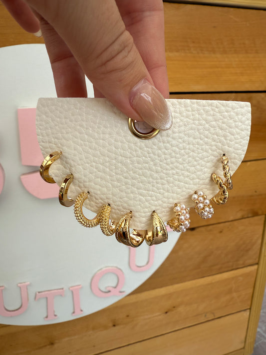 Small Huggie Textured and Pearl Hoops