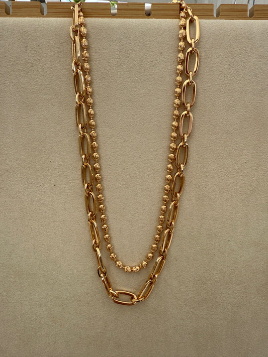 Gold Double Layered Oval and Flat Chain