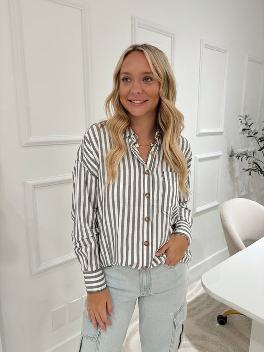 Charcoal Striped Button Down