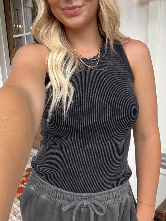 Charcoal Washed Sleeveless Tank Top