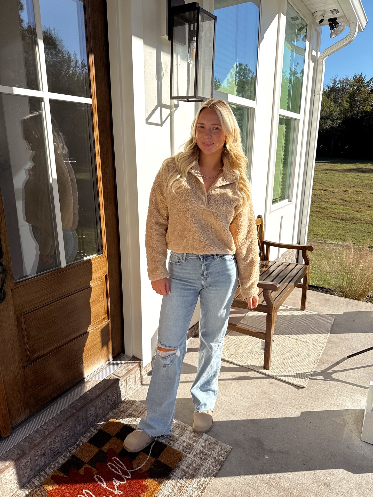 Beige Woven Pullover