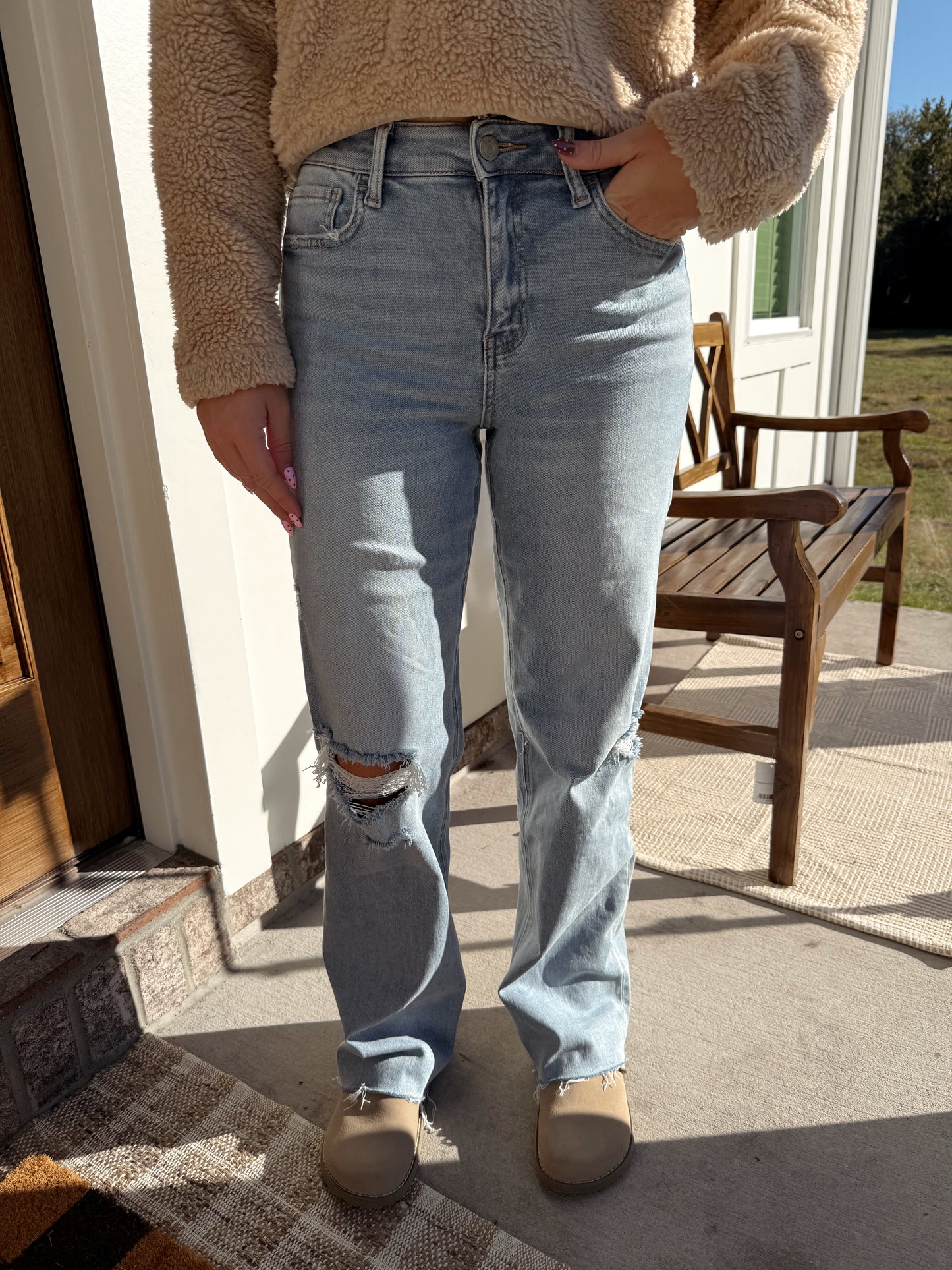 Ripped High Rise Wide Leg Jeans