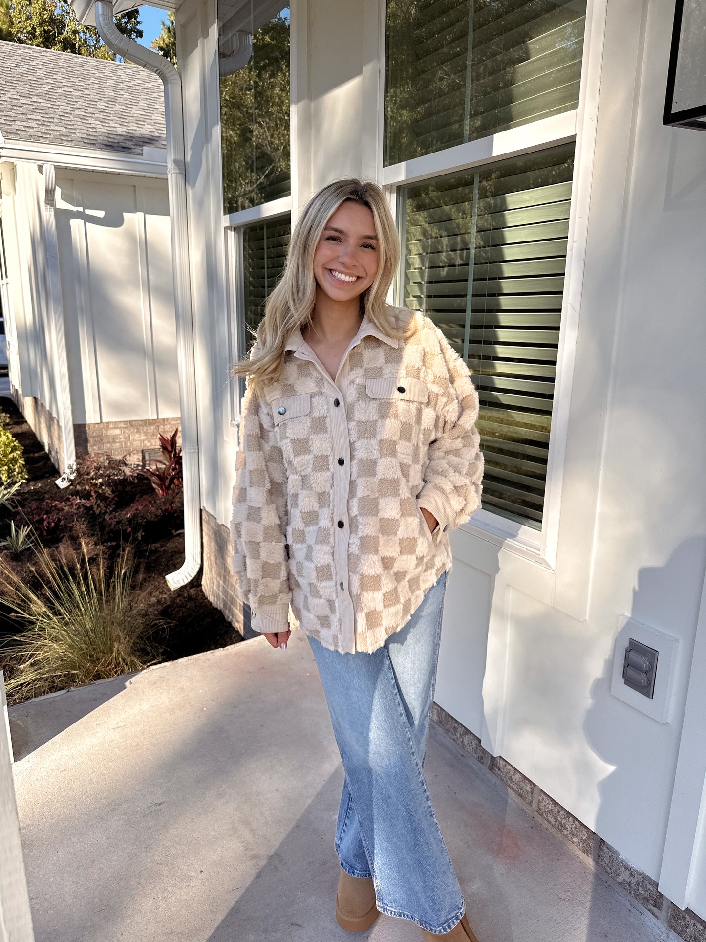 Cream Checkered Button Down Shacket