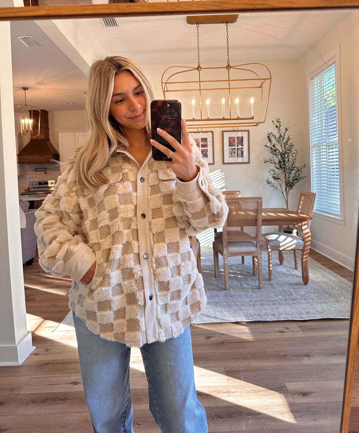 Cream Checkered Button Down Shacket