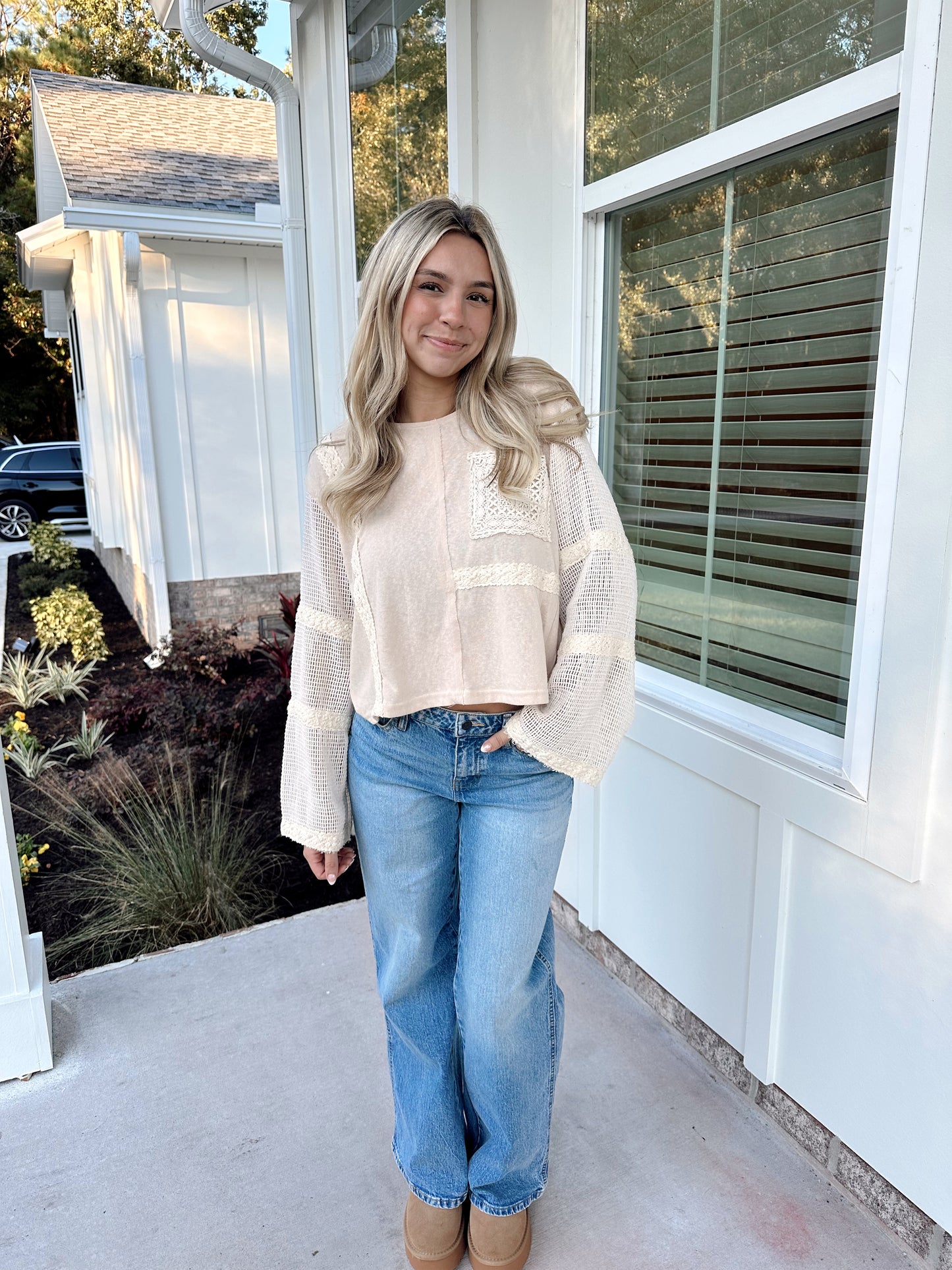 Natural Crochet Detailed Top