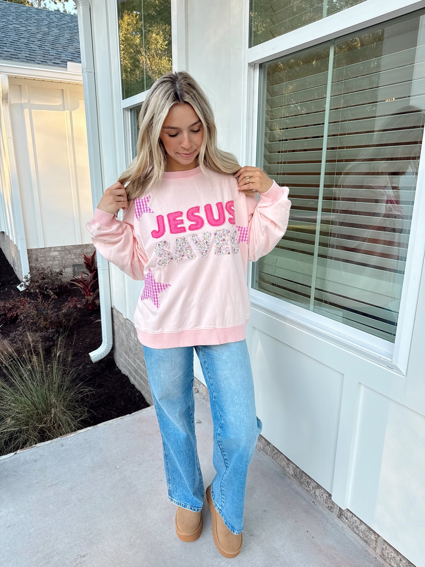 Pink Jesus Saves Sweatshirt