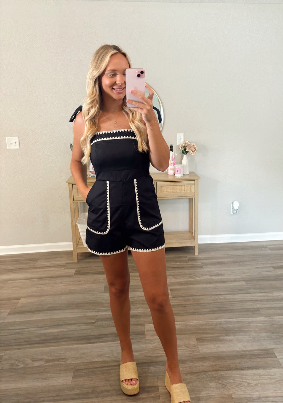 Black Trimmed Romper